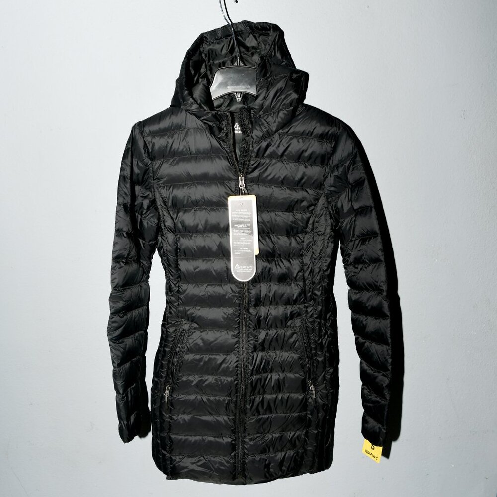 NWT Women's Black Aventure lightweight 650‎ fill down hooded jacket